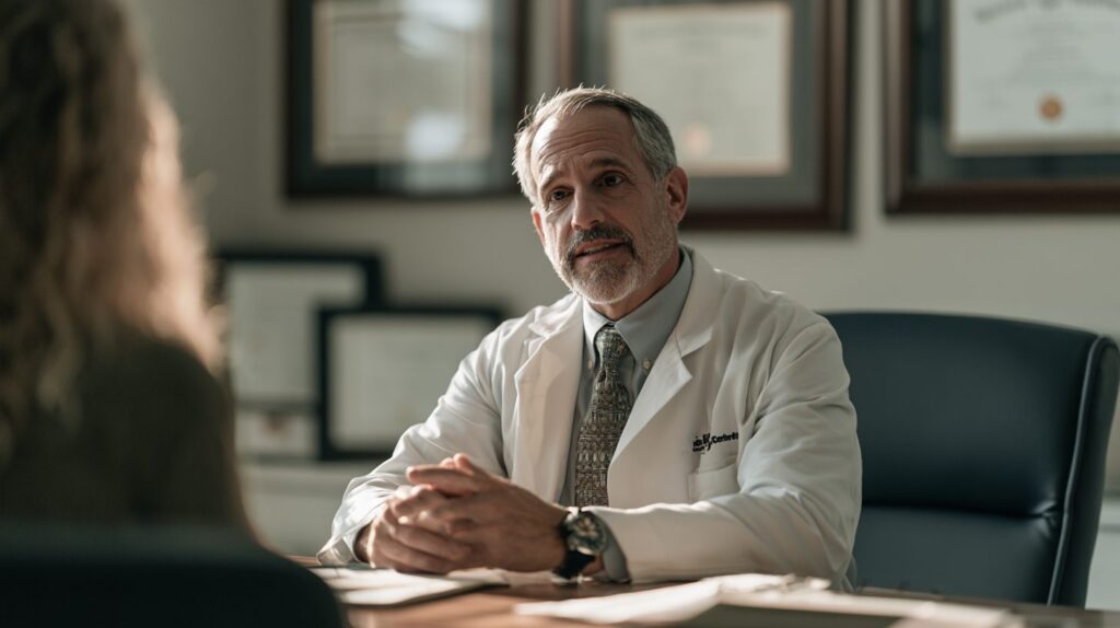 Board-certified dermatologist consulting with a patient in New Braunfels, TX