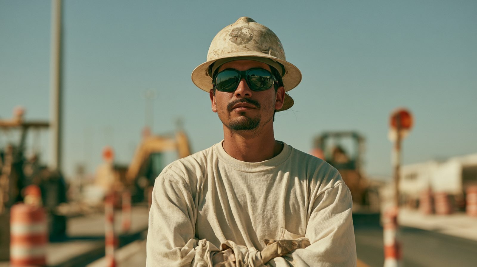 Texas construction worker in a hard hat and sunglasses under full sun — outdoor workers have significantly higher risk of squamous cell carcinoma and should have annual skin cancer screenings