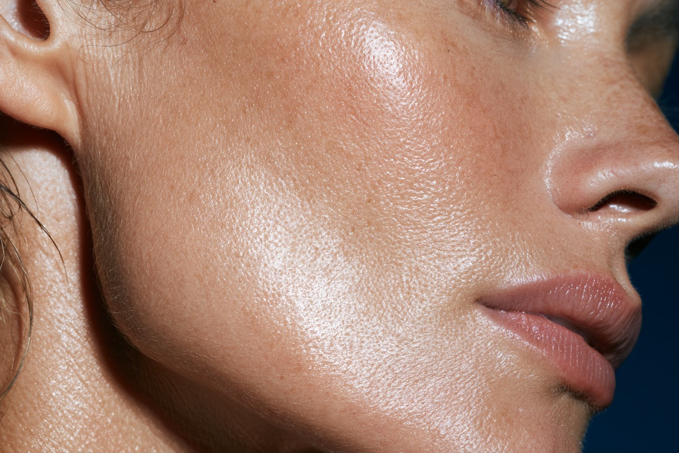 Close-up of smooth, radiant cheek and jawline showing even skin tone after a glycolic and TCA chemical peel in New Braunfels, TX