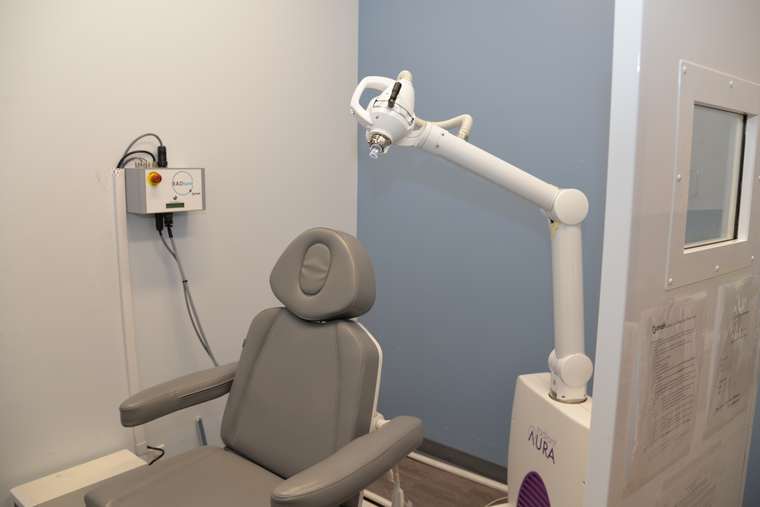 Xstrahl RADiant Aura radiation therapy treatment room at Elect Dermatology in New Braunfels, TX